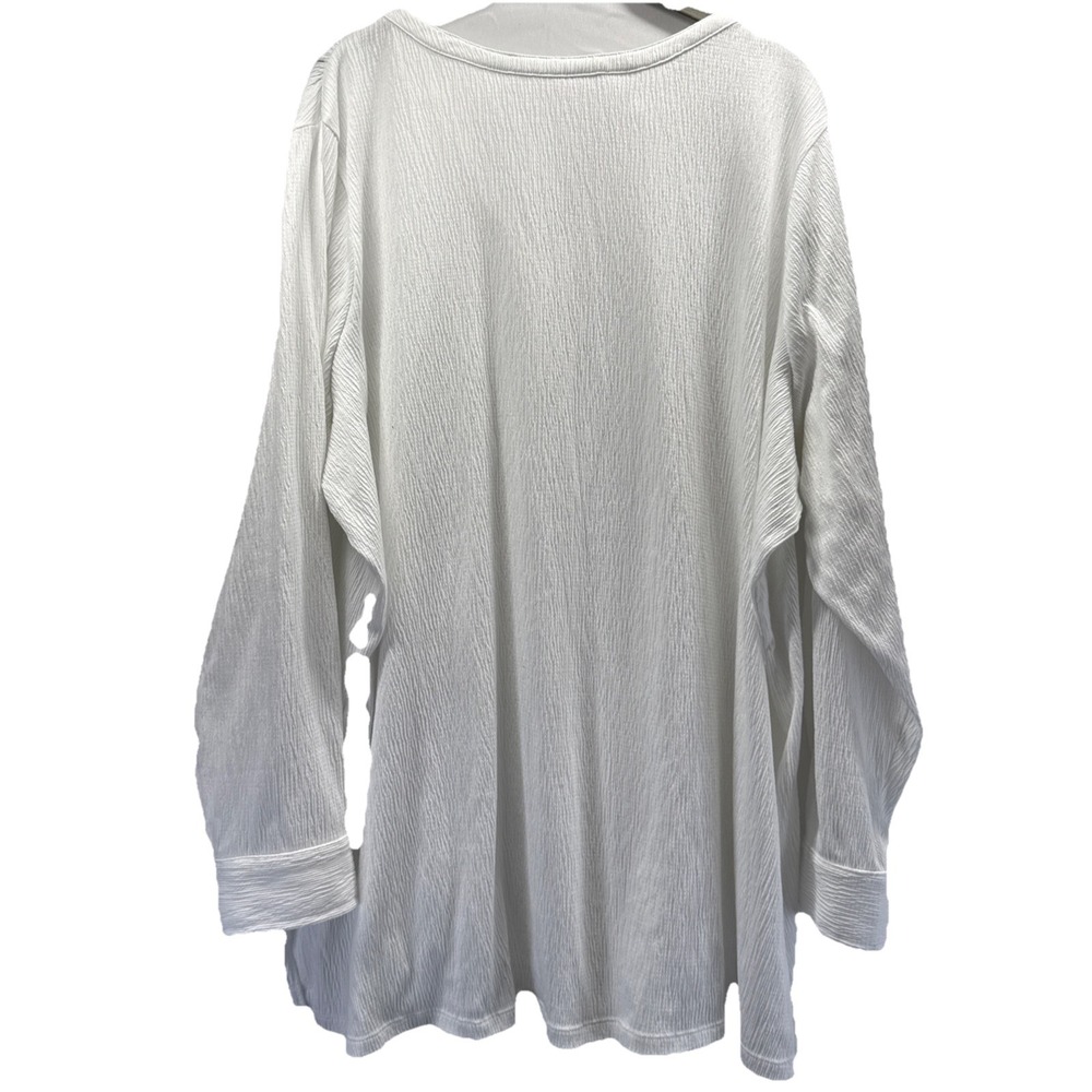 Belle by Kim Gravel Womens Top Sz 2X Crinkle White Roll Tab Long Sleeves Popover - Picture 2 of 7